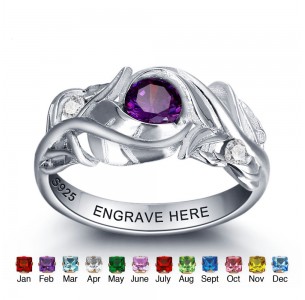 Birthstone Ring, Sterling Silver Personalized Engravable Ring JEWJORI102014